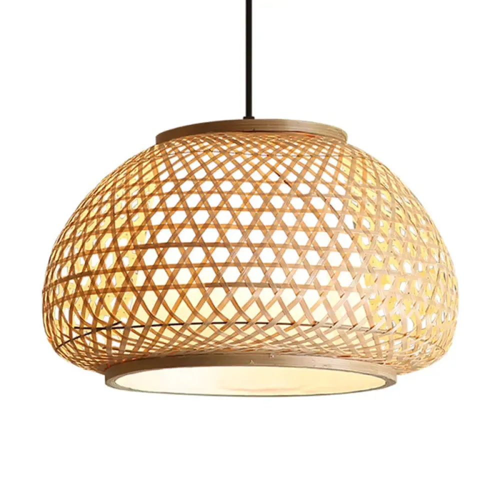 Asia Style Rattan Shade Pendant Lamp - 1 Light Ceiling Lantern in Beige