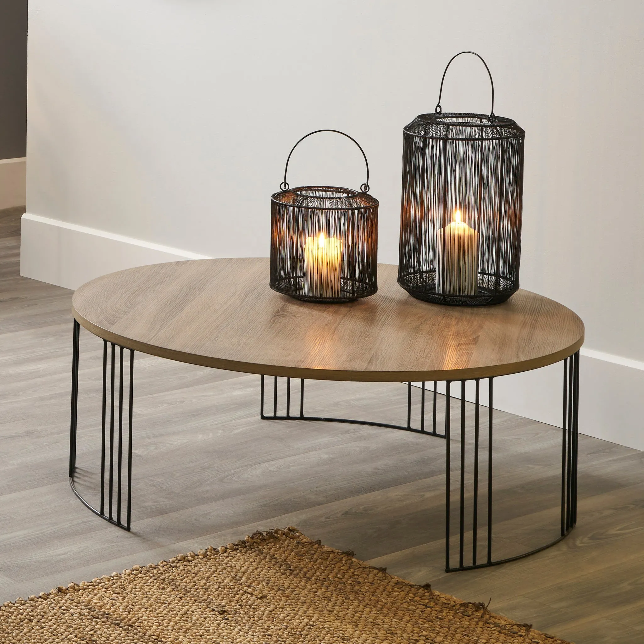 Atri Dark Wood and Black Metal Round Coffee Table