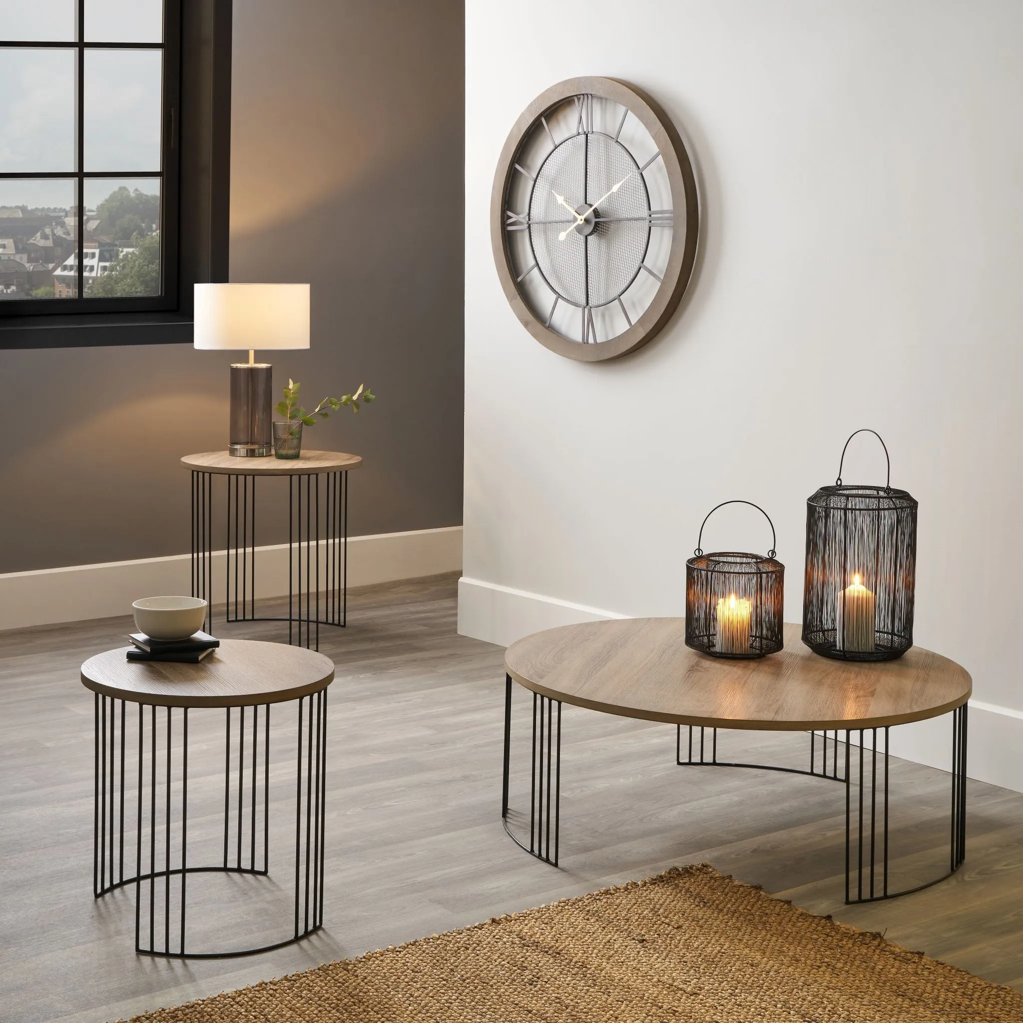 Atri Dark Wood and Black Metal Round Coffee Table