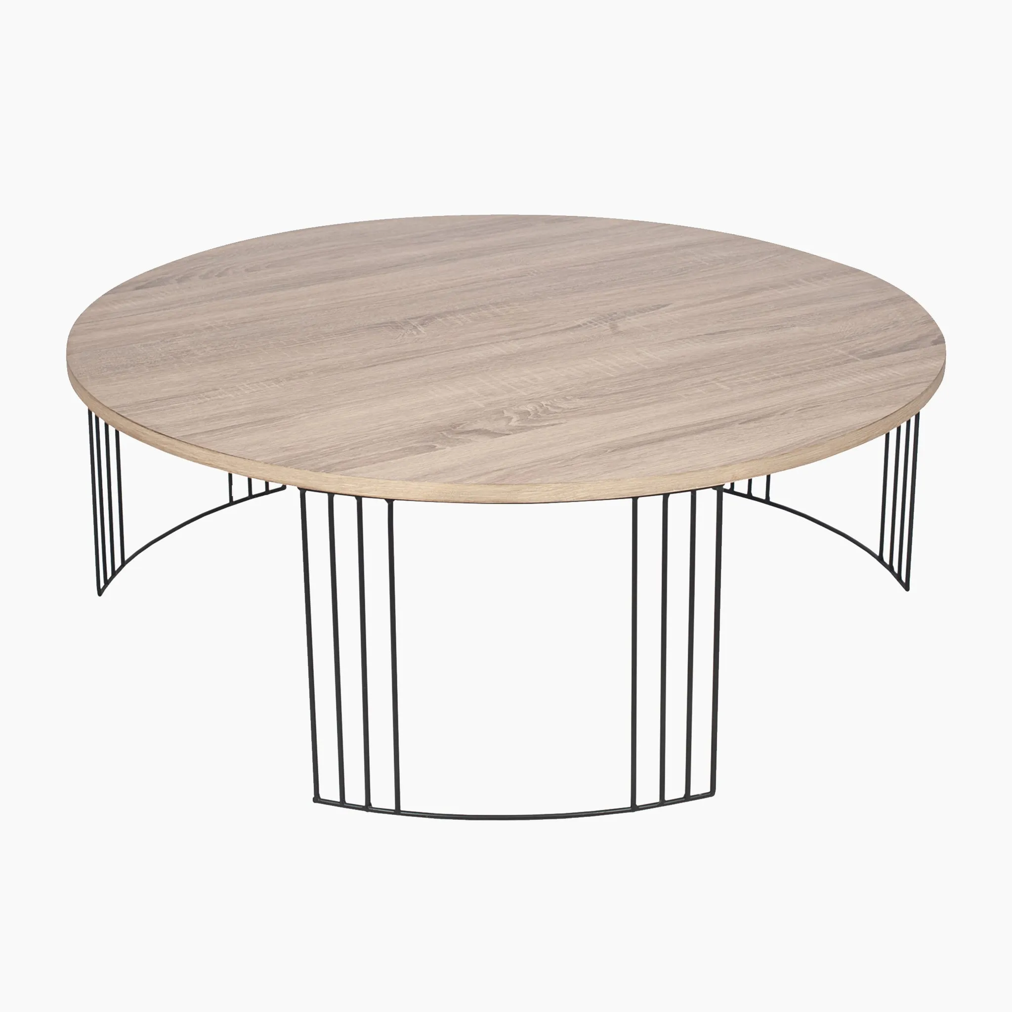 Atri Dark Wood and Black Metal Round Coffee Table