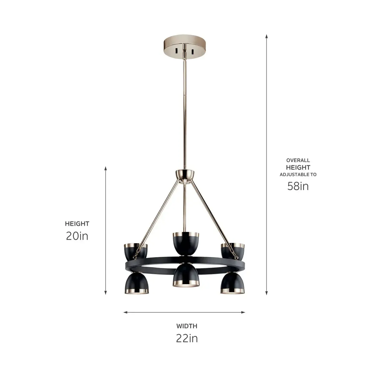 Baland 22 in. 6 Lights LED Chandelier Black Finish