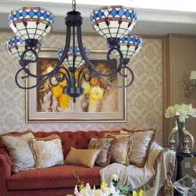 Baroque Glass Bowl Chandelier in Colorful Beige for 5 Lights with Hanging Chain