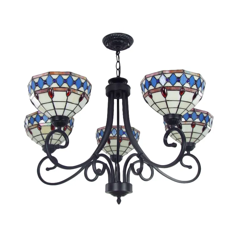 Baroque Glass Bowl Chandelier in Colorful Beige for 5 Lights with Hanging Chain