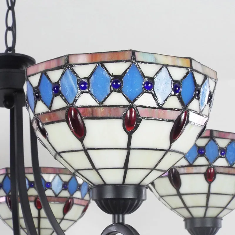 Baroque Glass Bowl Chandelier in Colorful Beige for 5 Lights with Hanging Chain