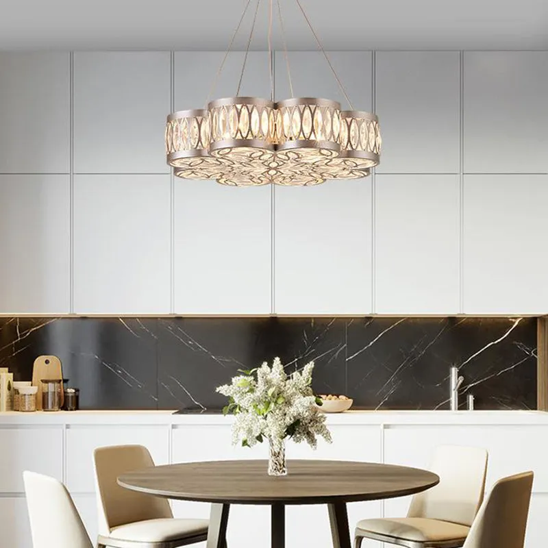 Bloom Chandelier: Modern Pendant Light with Faceted Crystal, 3 Bulbs, Silver Finish
