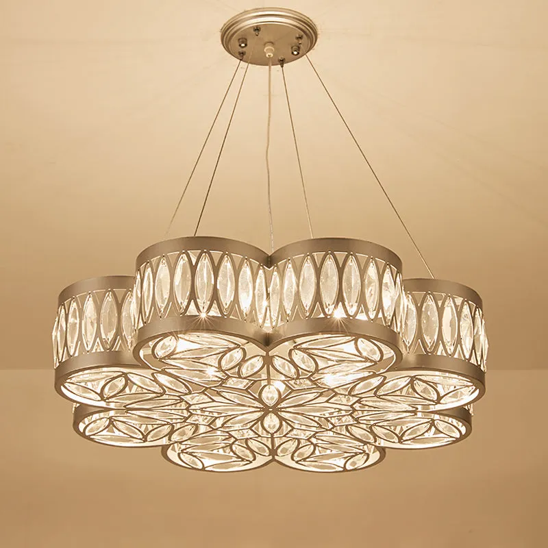Bloom Chandelier: Modern Pendant Light with Faceted Crystal, 3 Bulbs, Silver Finish