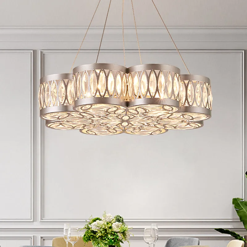 Bloom Chandelier: Modern Pendant Light with Faceted Crystal, 3 Bulbs, Silver Finish