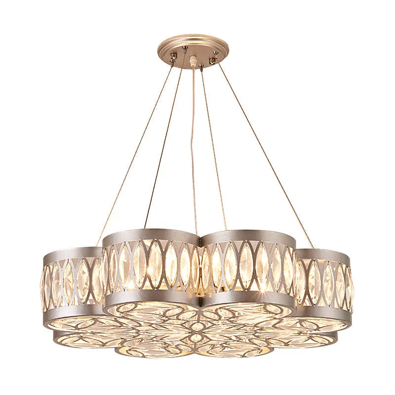 Bloom Chandelier: Modern Pendant Light with Faceted Crystal, 3 Bulbs, Silver Finish