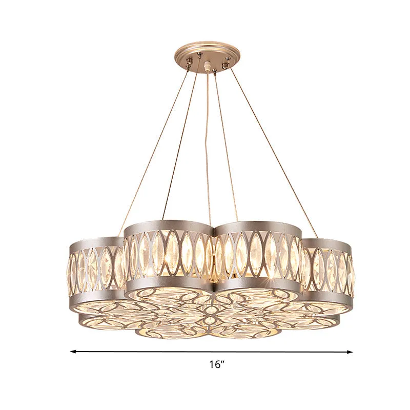 Bloom Chandelier: Modern Pendant Light with Faceted Crystal, 3 Bulbs, Silver Finish