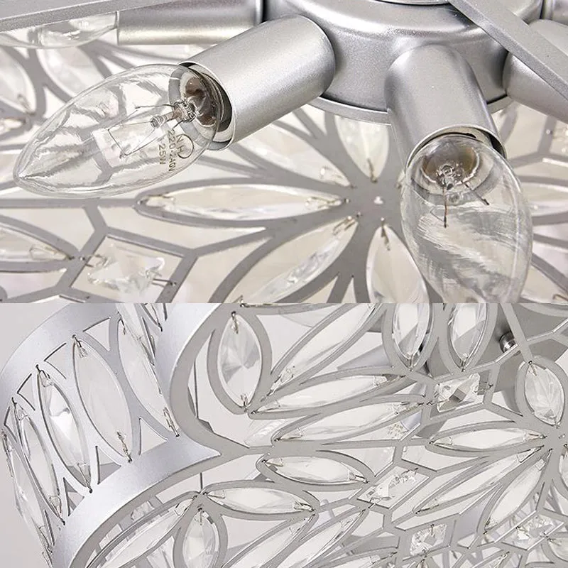 Bloom Chandelier: Modern Pendant Light with Faceted Crystal, 3 Bulbs, Silver Finish
