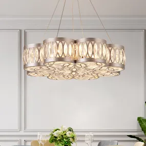 Bloom Chandelier: Modern Pendant Light with Faceted Crystal, 3 Bulbs, Silver Finish
