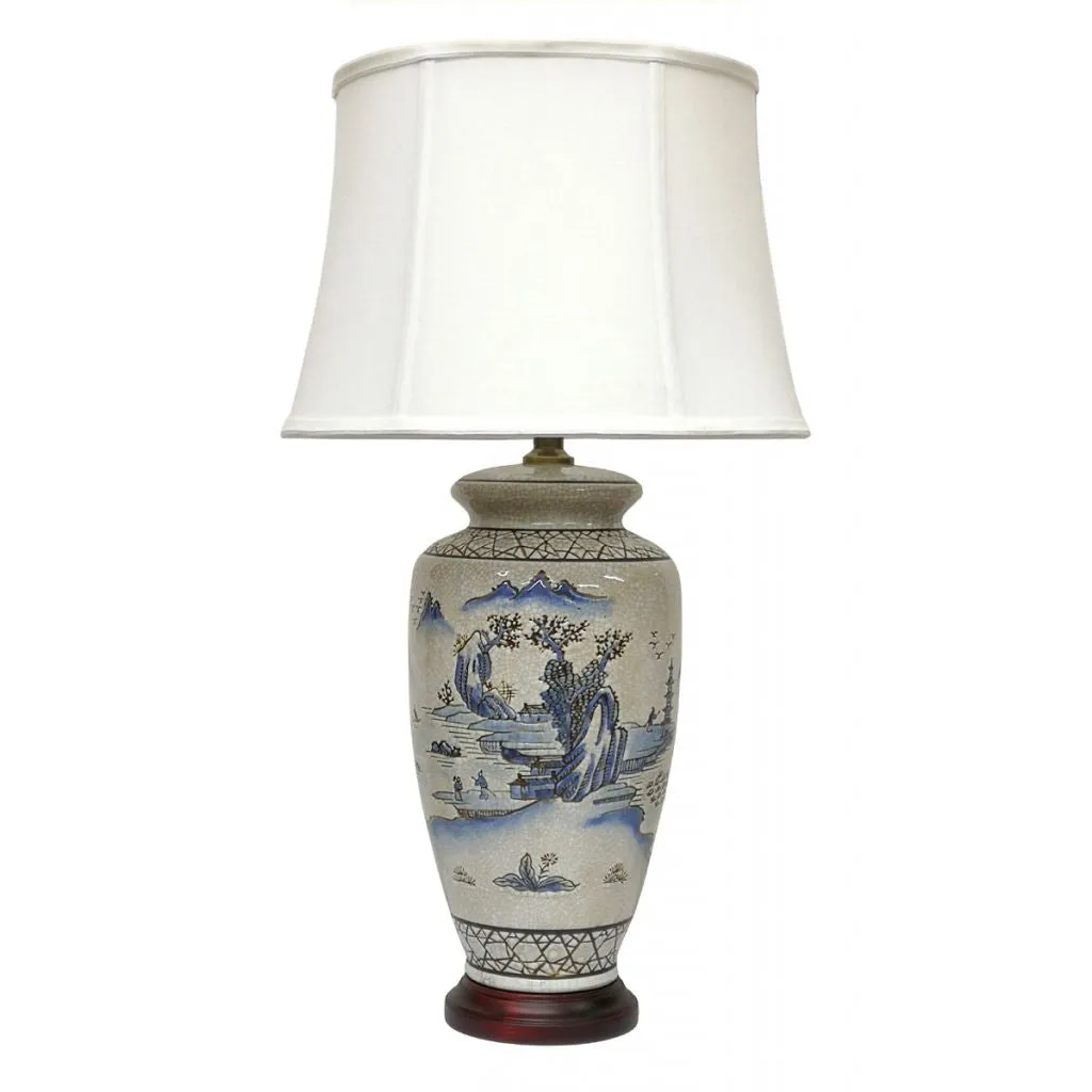 Blue and White, Ancient Landscape Oriental Lamp