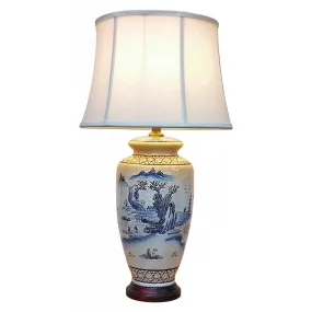 Blue and White, Ancient Landscape Oriental Lamp