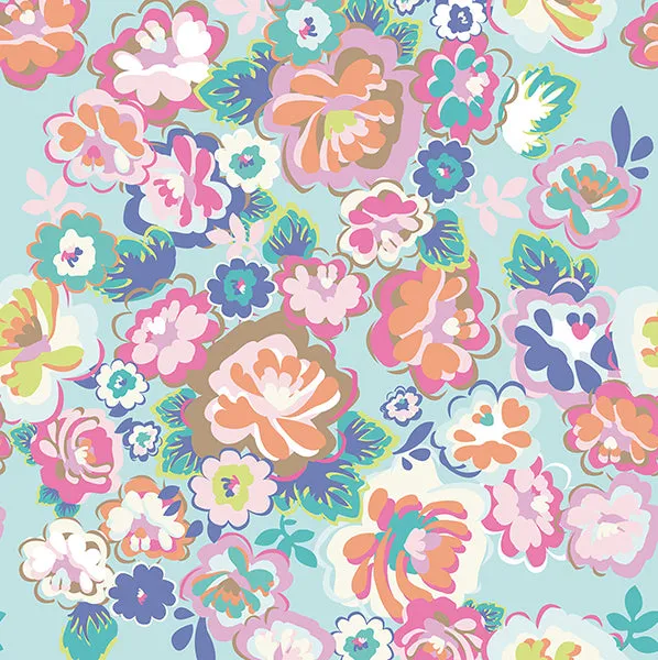 Blue English Country Floral Dream Wall Mural from the Eijffinger Rice Collection