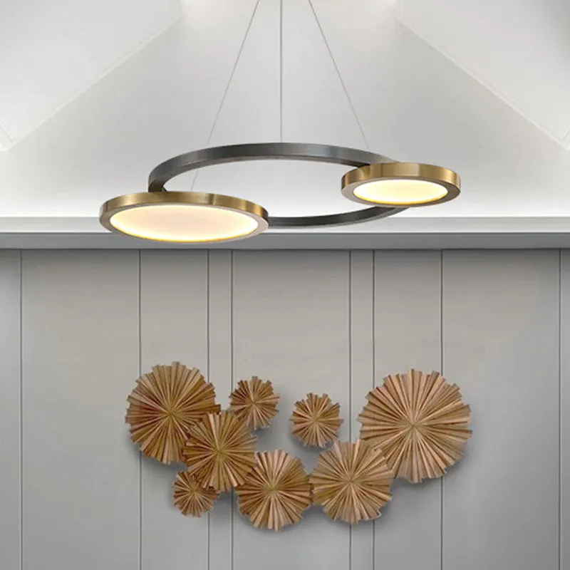 Brass Ring Hanging Pendant Light: Simple Metal LED Chandelier in Warm/White Light