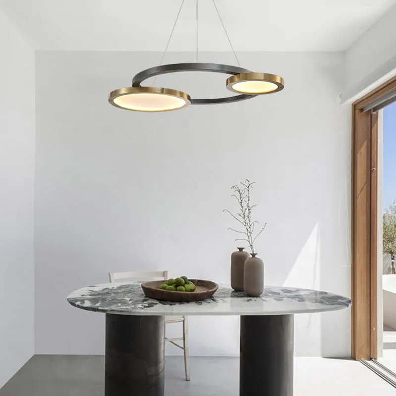 Brass Ring Hanging Pendant Light: Simple Metal LED Chandelier in Warm/White Light