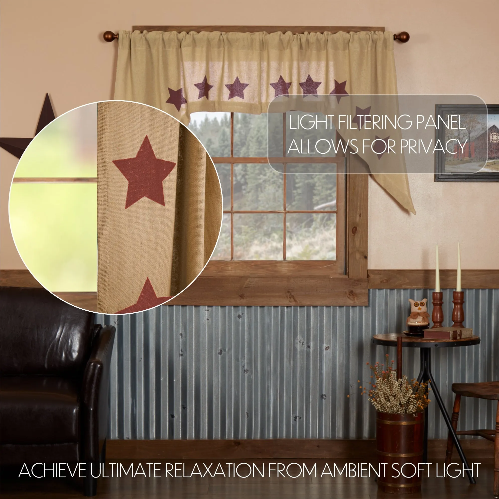 Burlap w/ Stencil Stars Swag Set of 2