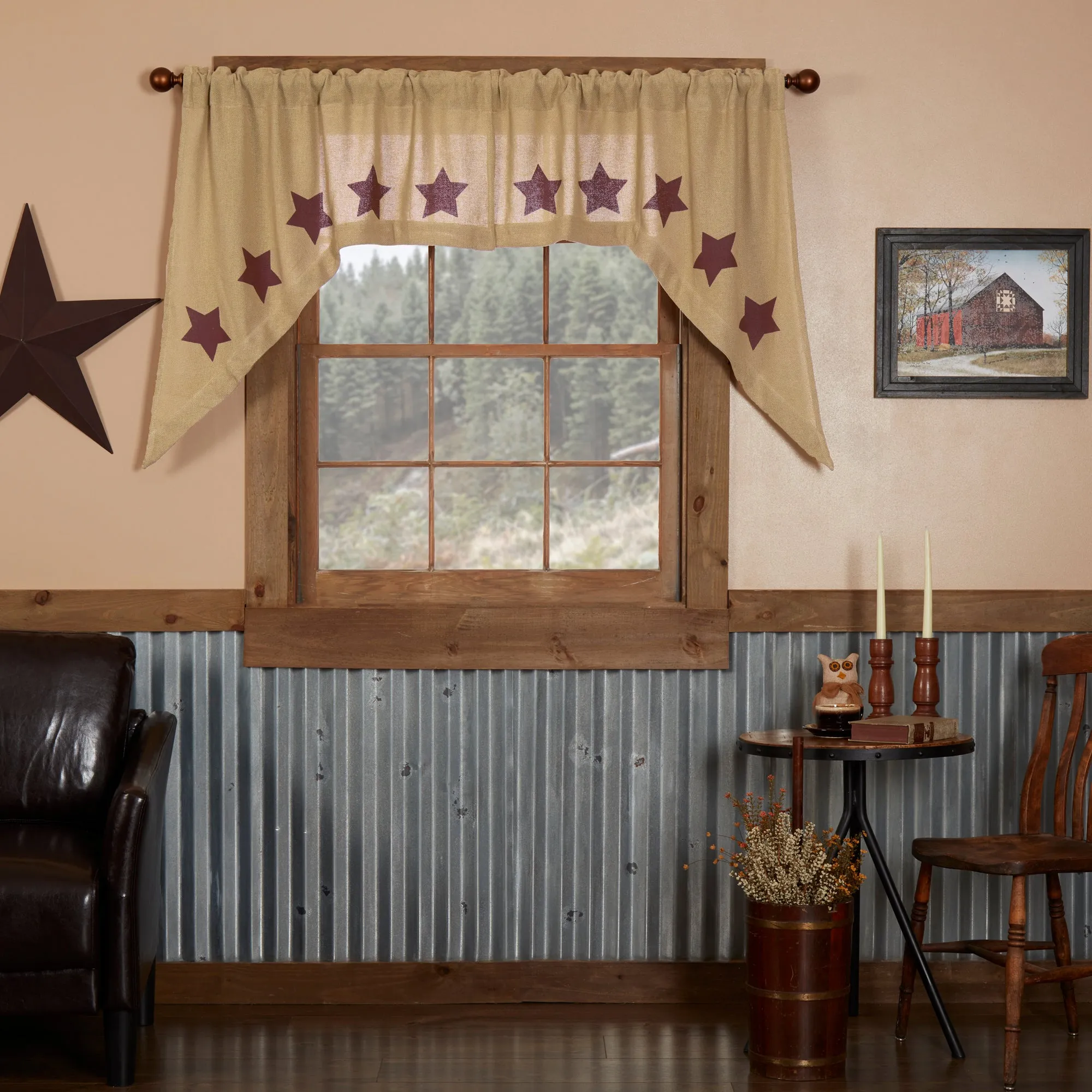 Burlap w/ Stencil Stars Swag Set of 2