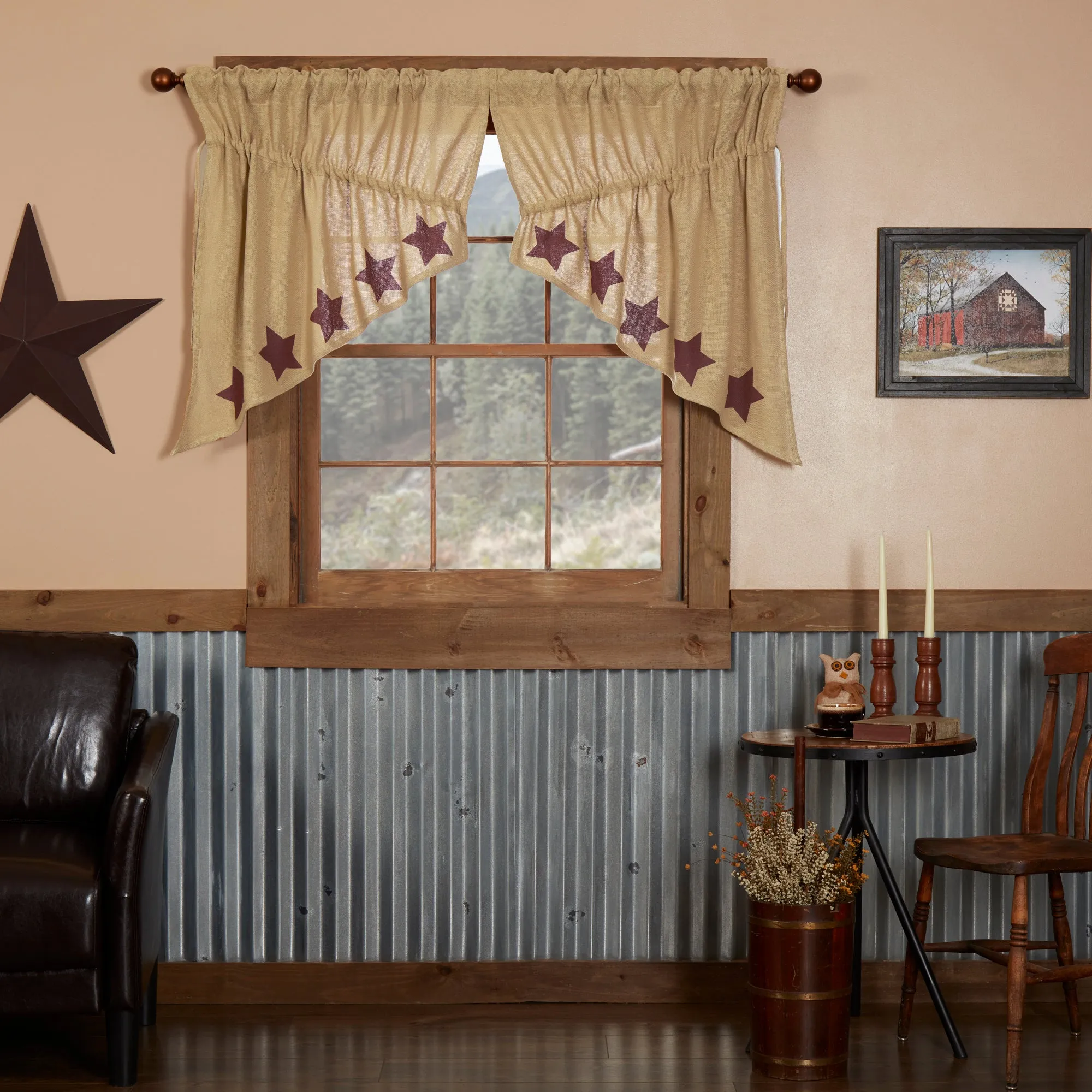 Burlap w/ Stencil Stars Swag Set of 2