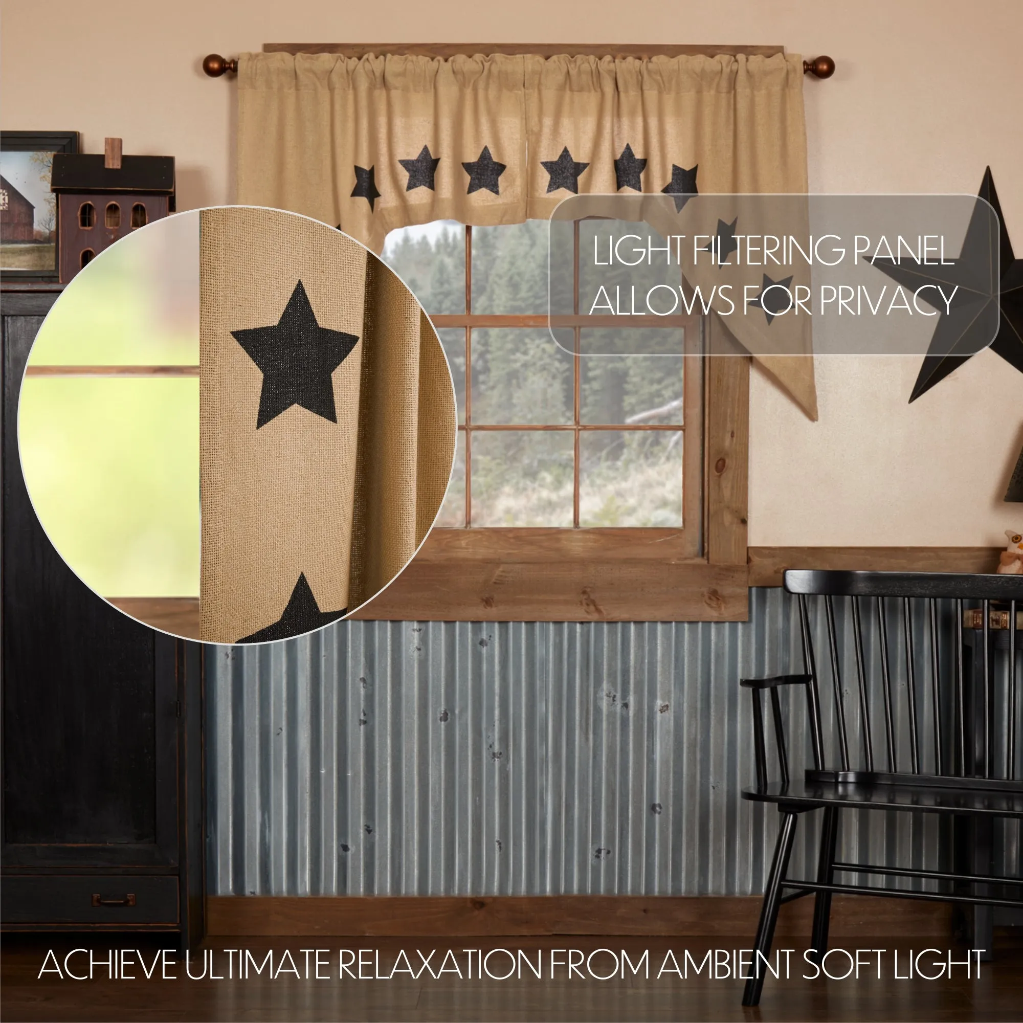 Burlap w/ Stencil Stars Swag Set of 2