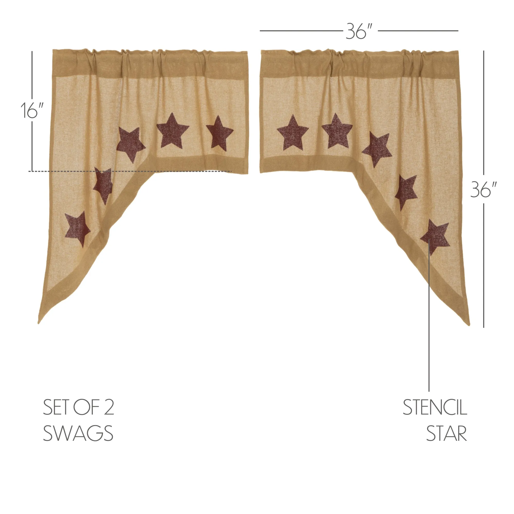 Burlap w/ Stencil Stars Swag Set of 2