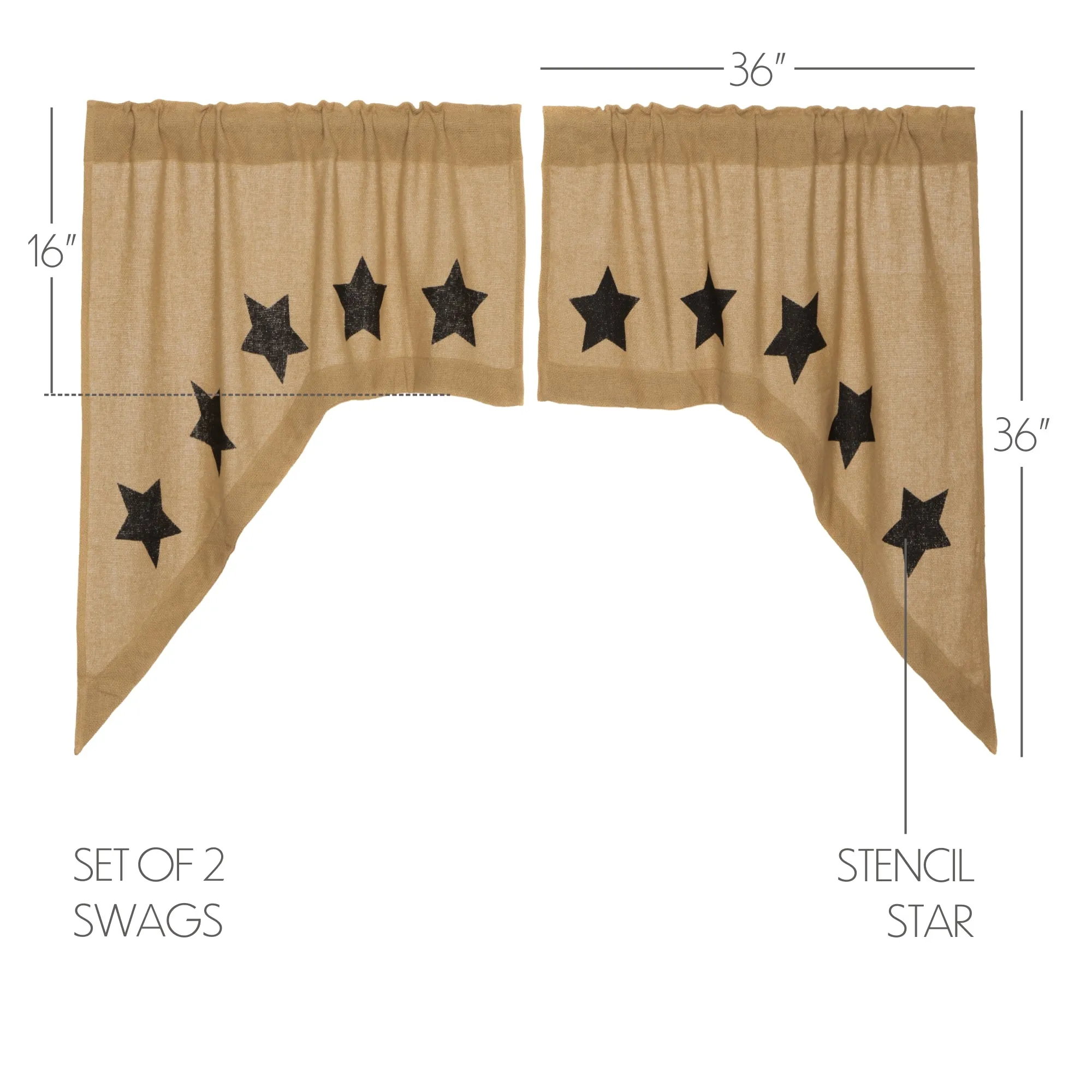 Burlap w/ Stencil Stars Swag Set of 2