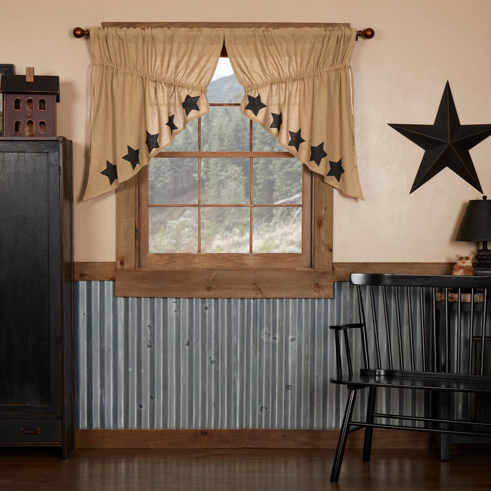 Burlap w/ Stencil Stars Swag Set of 2