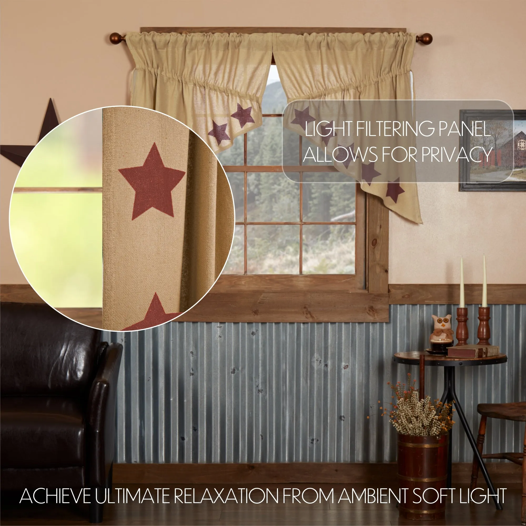 Burlap w/ Stencil Stars Swag Set of 2