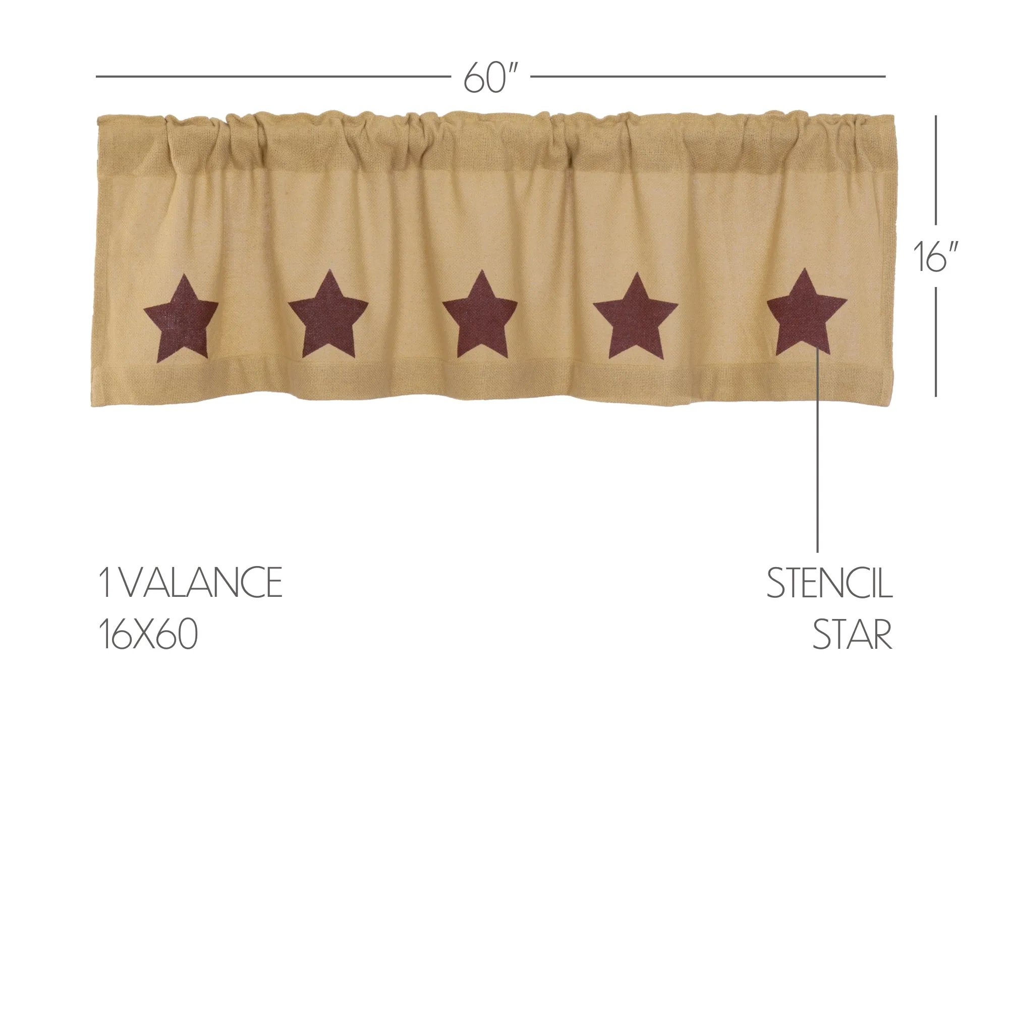 Burlap W/Burgundy Stencil Stars Valance 16x60