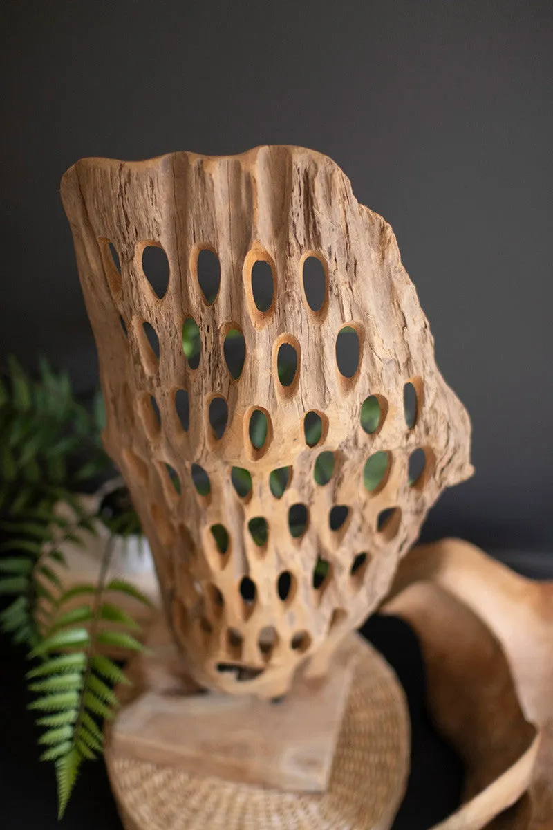 Carved Teak Wood Scuplture On A Base - Perforated By Kalalou