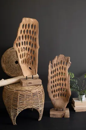 Carved Teak Wood Scuplture On A Base - Perforated By Kalalou