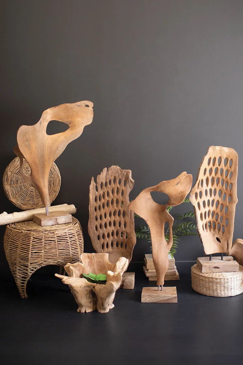 Carved Teak Wood Scuplture On A Base - Perforated By Kalalou