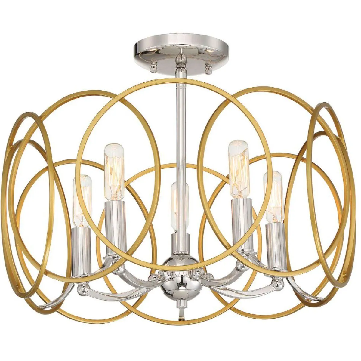 Chassell 18 in. 5 Lights Semi flush Mount Light Gold & Polished Nickel finish