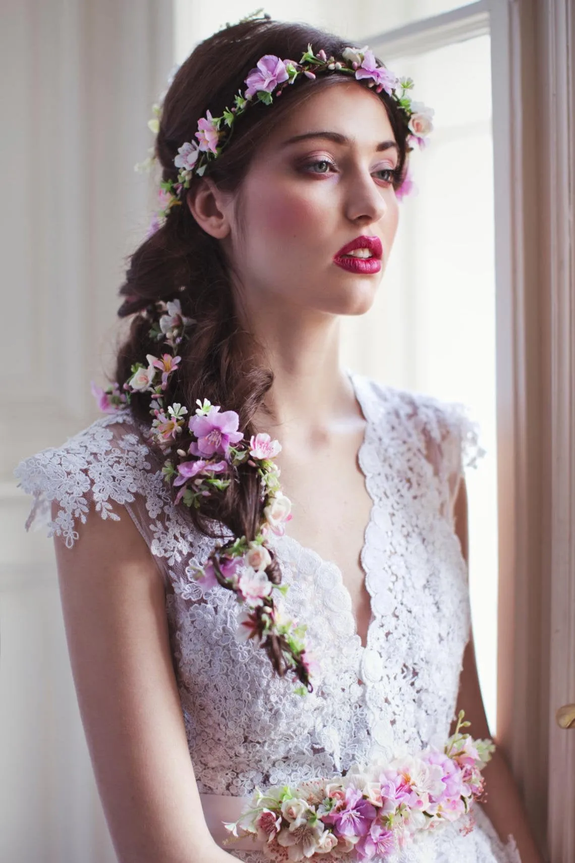 Cherry Blossom Flower Hair Garland Wedding Hair Flowers Head Wreath Flower Crown Cherry Blossoms Pink White Bridal Wreath Fairy Wreath Magaela
