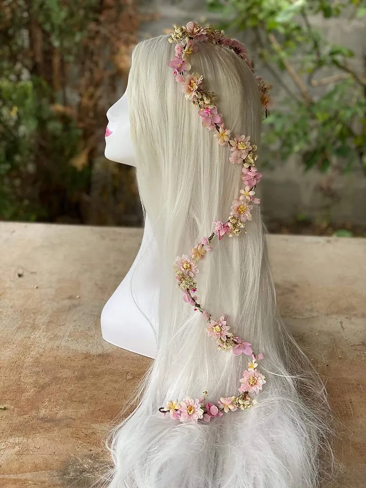 Cherry Blossom Flower Hair Garland Wedding Hair Flowers Head Wreath Flower Crown Cherry Blossoms Pink White Bridal Wreath Fairy Wreath Magaela