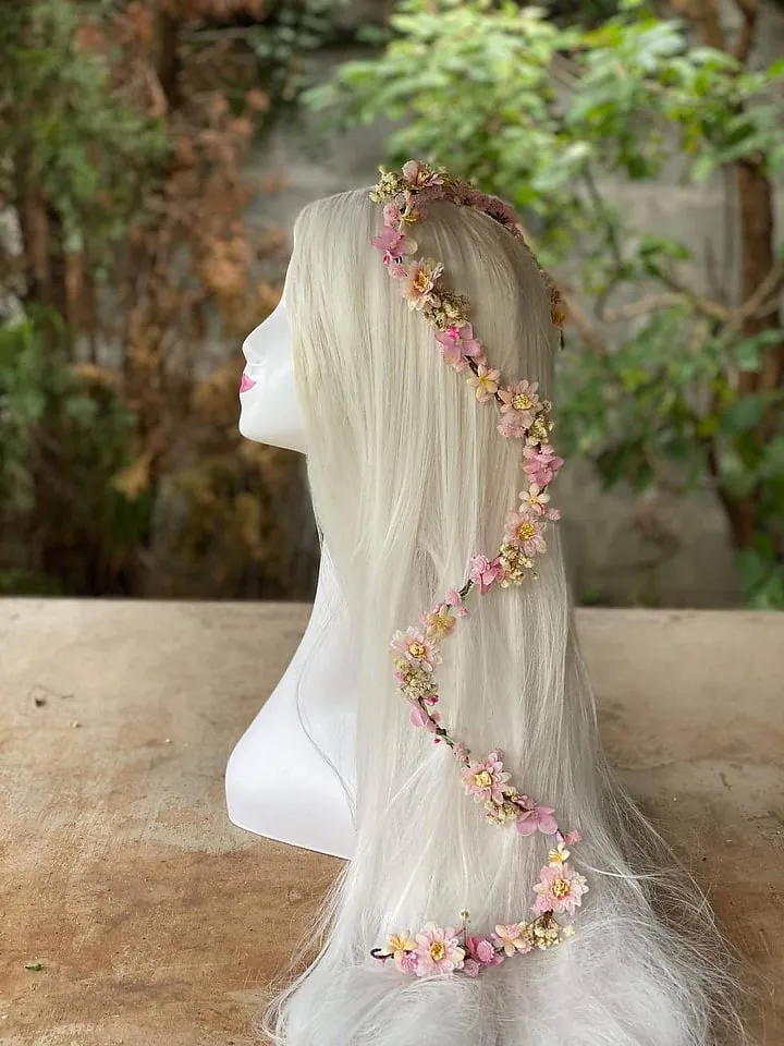 Cherry Blossom Flower Hair Garland Wedding Hair Flowers Head Wreath Flower Crown Cherry Blossoms Pink White Bridal Wreath Fairy Wreath Magaela