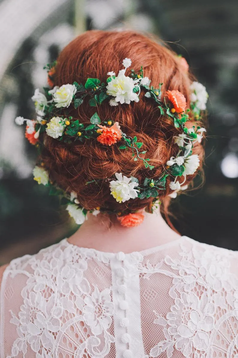 Cherry Blossom Flower Hair Garland Wedding Hair Flowers Head Wreath Flower Crown Cherry Blossoms Pink White Bridal Wreath Fairy Wreath Magaela