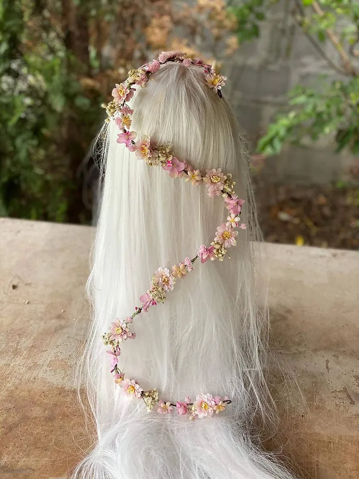 Cherry Blossom Flower Hair Garland Wedding Hair Flowers Head Wreath Flower Crown Cherry Blossoms Pink White Bridal Wreath Fairy Wreath Magaela