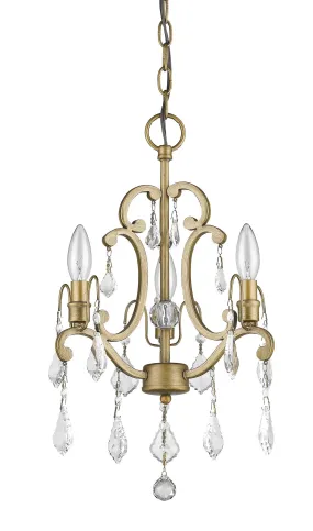 Claire 3-Light Antique Gold Convertible Mini Chandelierto Semi-Flush Mount With Crystal Accents By Homeroots
