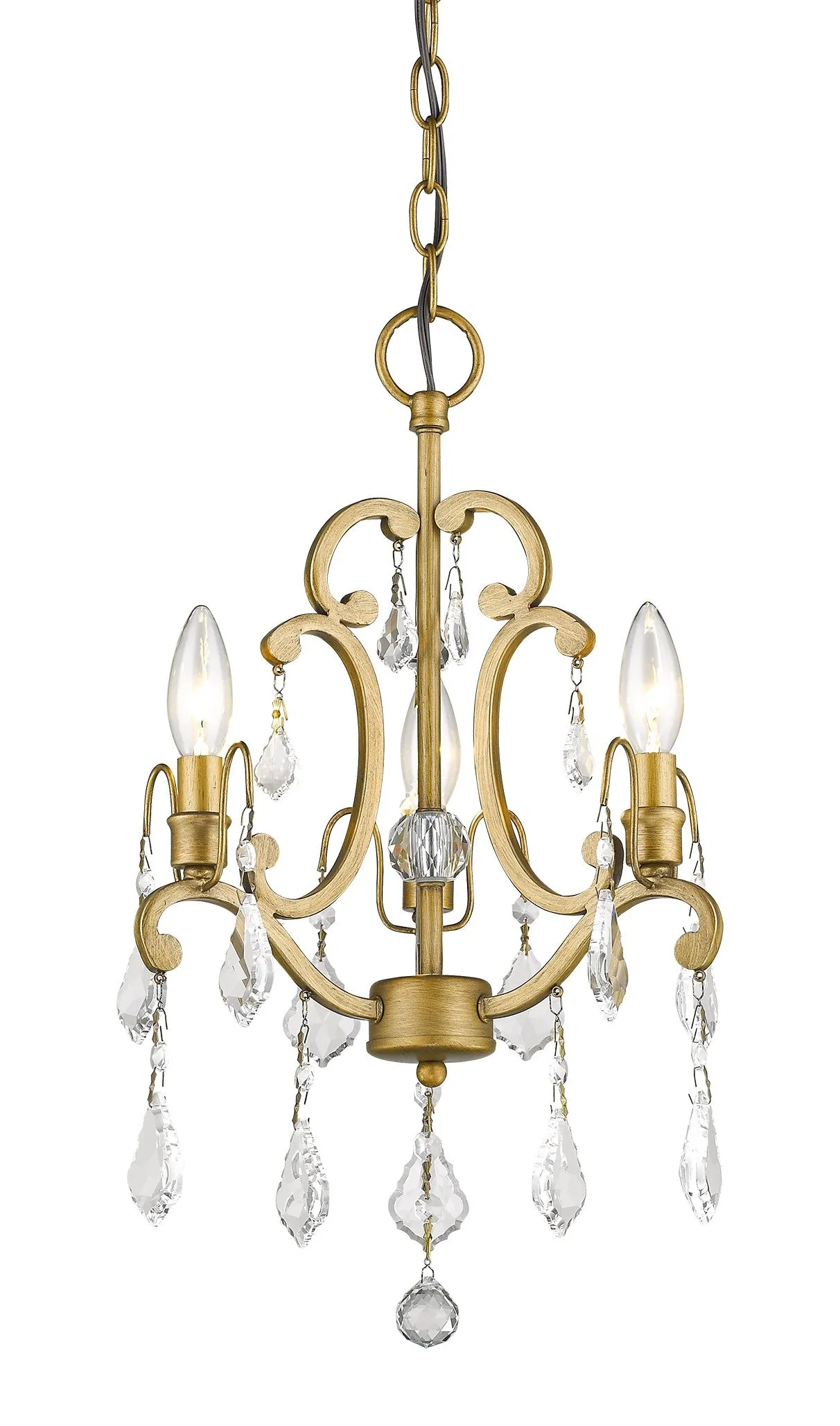 Claire 3-Light Antique Gold Convertible Mini Chandelierto Semi-Flush Mount With Crystal Accents By Homeroots