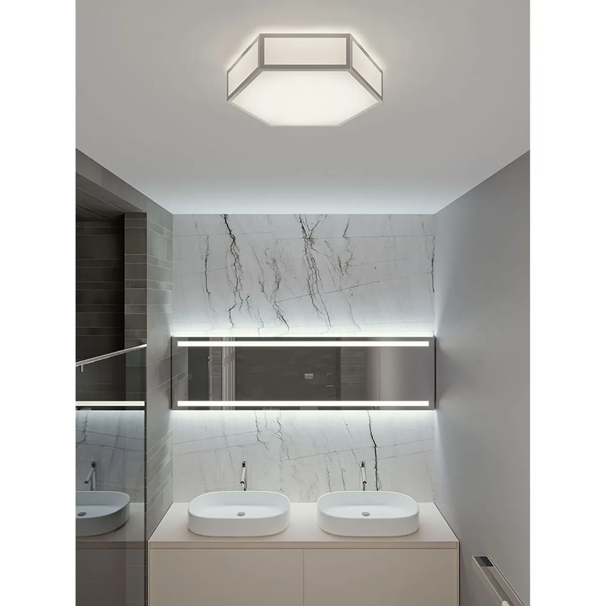 Clara 16 in. LED Flush Mount Light Selectable CCT Satin Nickel Finish Grey & White Shade