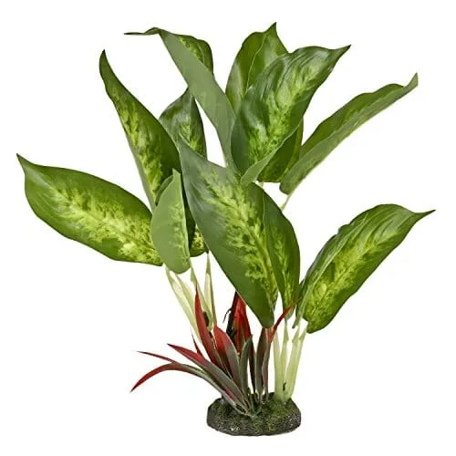 Colorburst Florals Dieffenbachia Variegated Leaf Plastic Aquarium Plant - Green - Medium