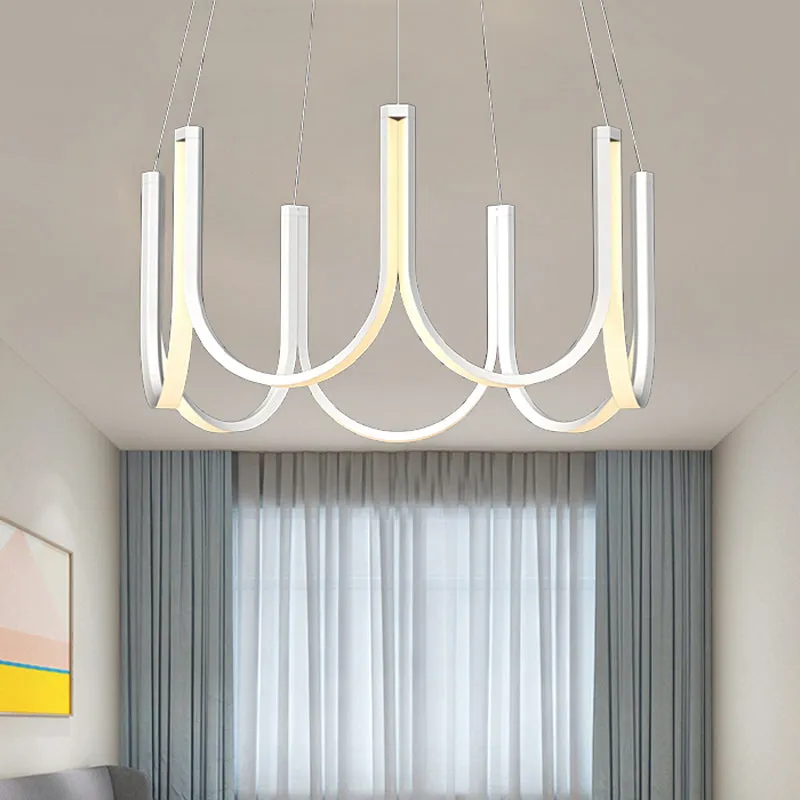 Contemporary Black & White U-Shaped LED Chandelier Pendant with Gold Accents - White/Warm Light