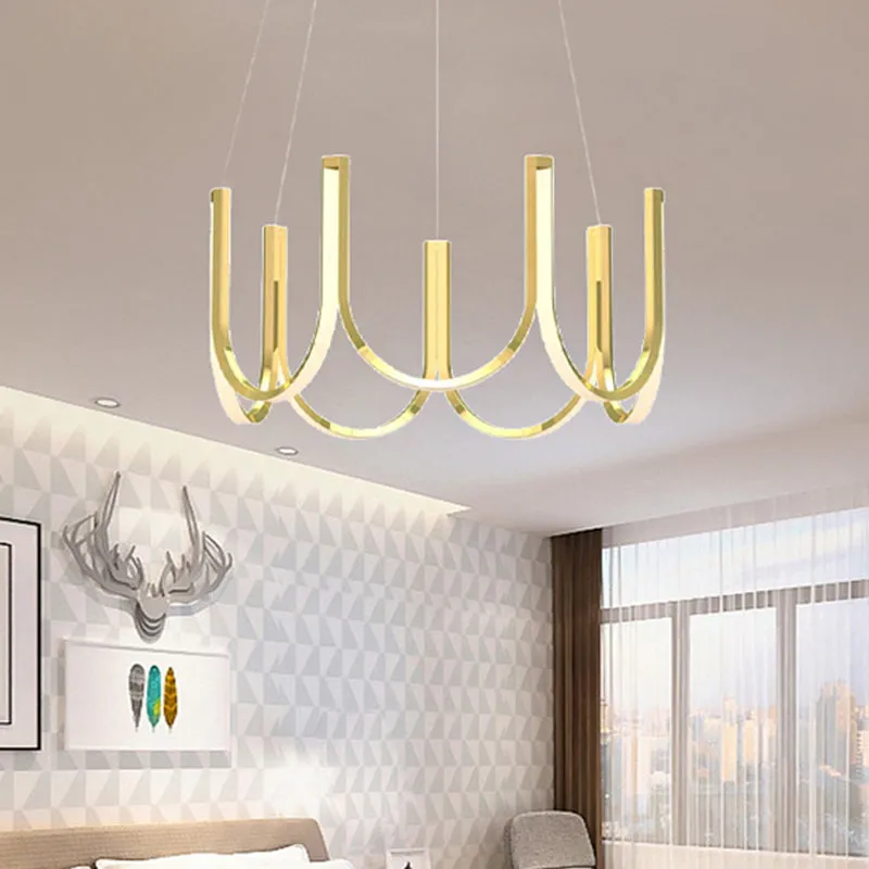Contemporary Black & White U-Shaped LED Chandelier Pendant with Gold Accents - White/Warm Light