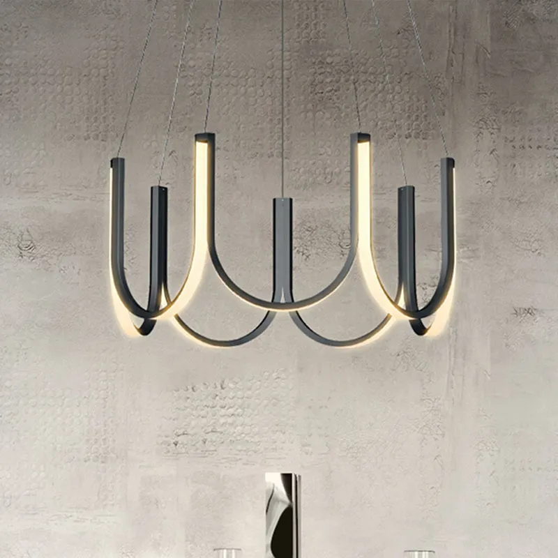 Contemporary Black & White U-Shaped LED Chandelier Pendant with Gold Accents - White/Warm Light