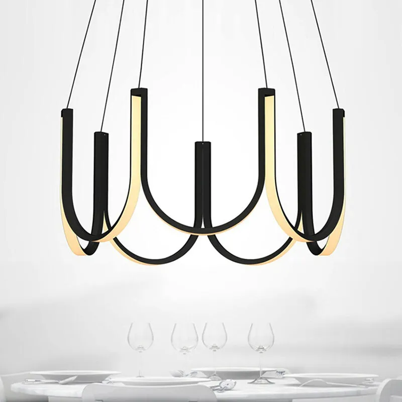 Contemporary Black & White U-Shaped LED Chandelier Pendant with Gold Accents - White/Warm Light