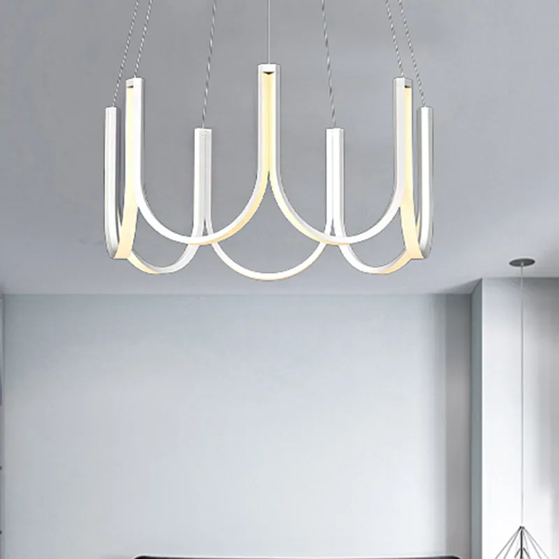 Contemporary Black & White U-Shaped LED Chandelier Pendant with Gold Accents - White/Warm Light