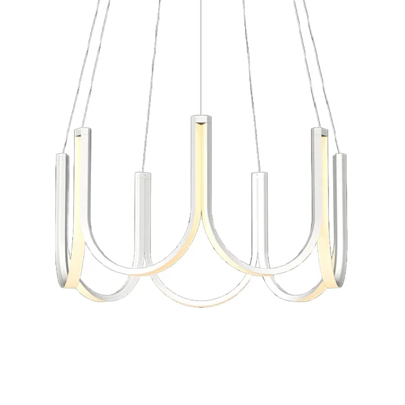 Contemporary Black & White U-Shaped LED Chandelier Pendant with Gold Accents - White/Warm Light