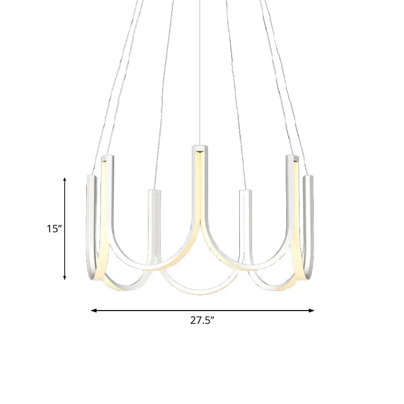 Contemporary Black & White U-Shaped LED Chandelier Pendant with Gold Accents - White/Warm Light