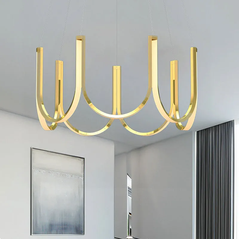 Contemporary Black & White U-Shaped LED Chandelier Pendant with Gold Accents - White/Warm Light